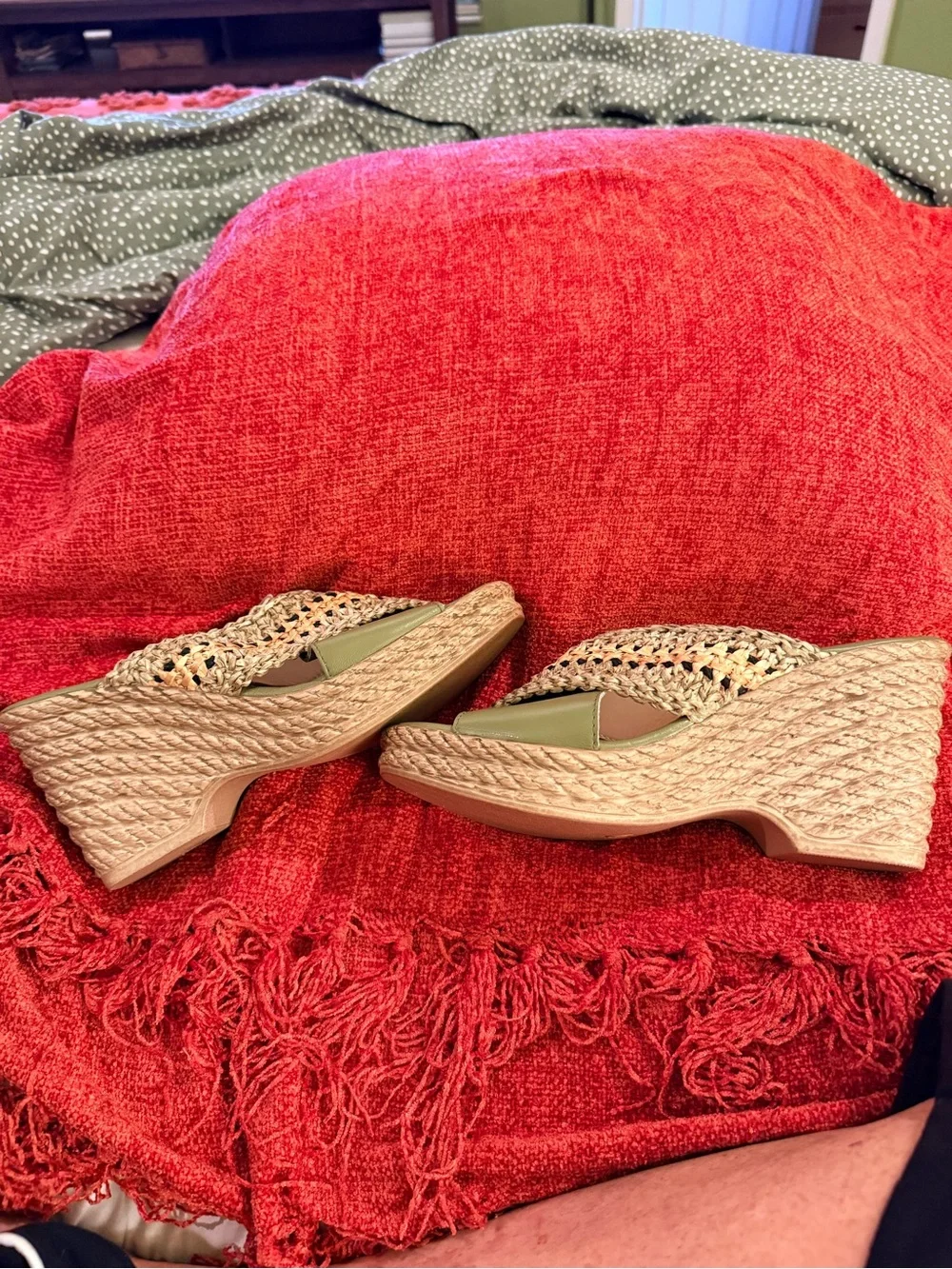 Spring Step Olive Green Woven Crossover Slide Mules